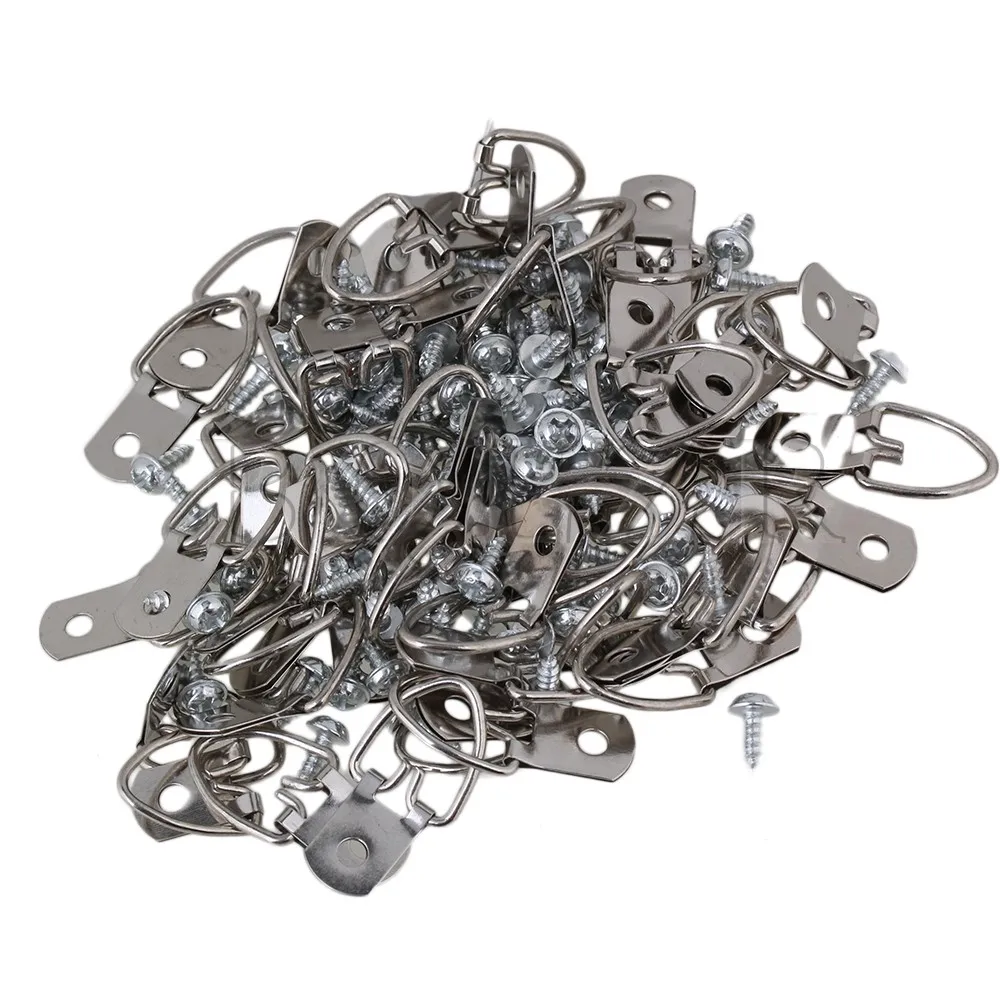 

50 x Iron D Ring Mirror Photo Picture Frame Hooks BQLZR Hanger w/ Screws 32x15mm