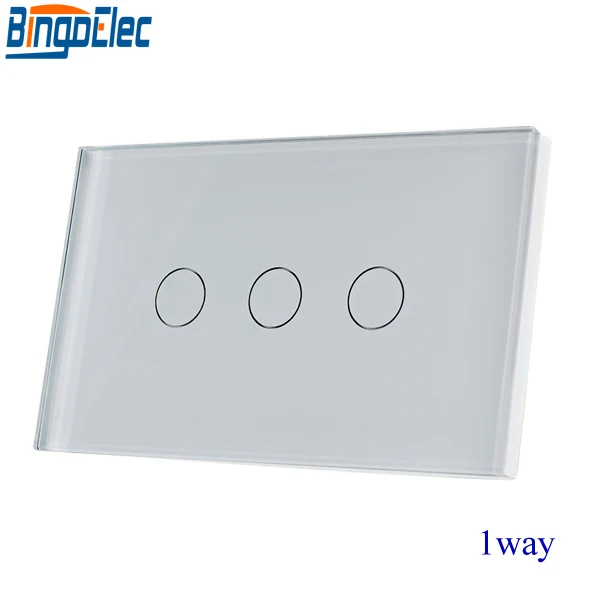 Cena AU EU Standard Bingoelec White Crystal Szkło Hartowane Panel 3 gang Przełącznik 1 drożny Dotykowy, Ścianie Włącznik Światła, 110 220 V, Dobrej Jakości.