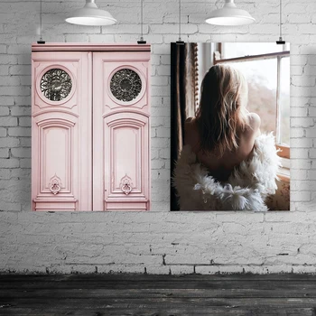 

Cuadros Figure Canvas Painting Nordic Wall Pictures Pink Door Modular Paintings For Living Room Home Art Decoration Prints