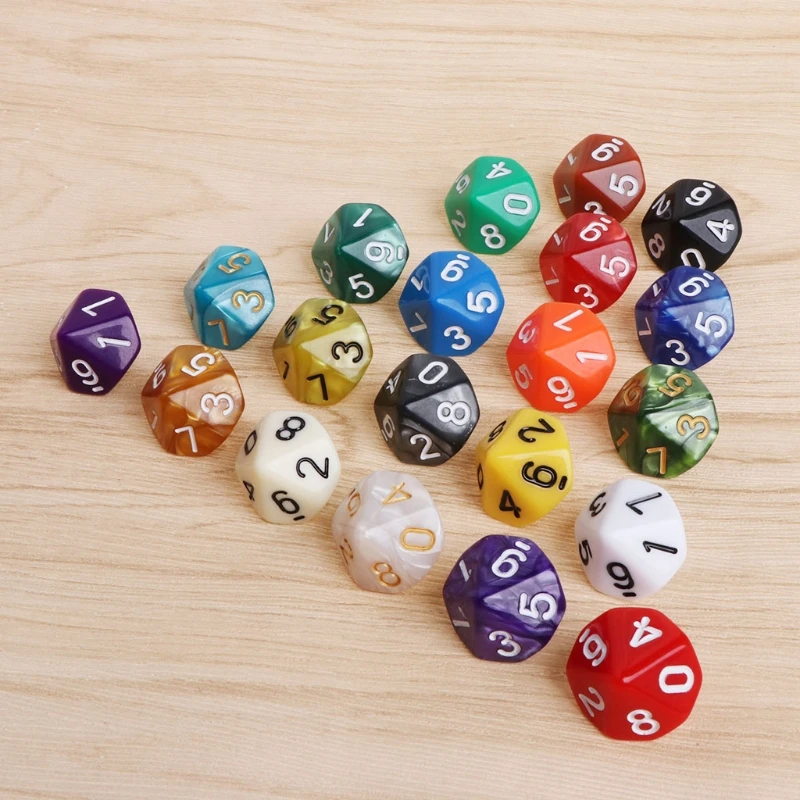 20 Pcs/set Multicolor Acrylic Cube Dice Beads 10 Sides Digital Dice