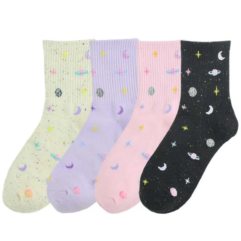 Новые забавные носки из пряжи Harajuku Planet Point, японские креативные носки со звездами, женские теплые зимние милые новые женские носки Meias