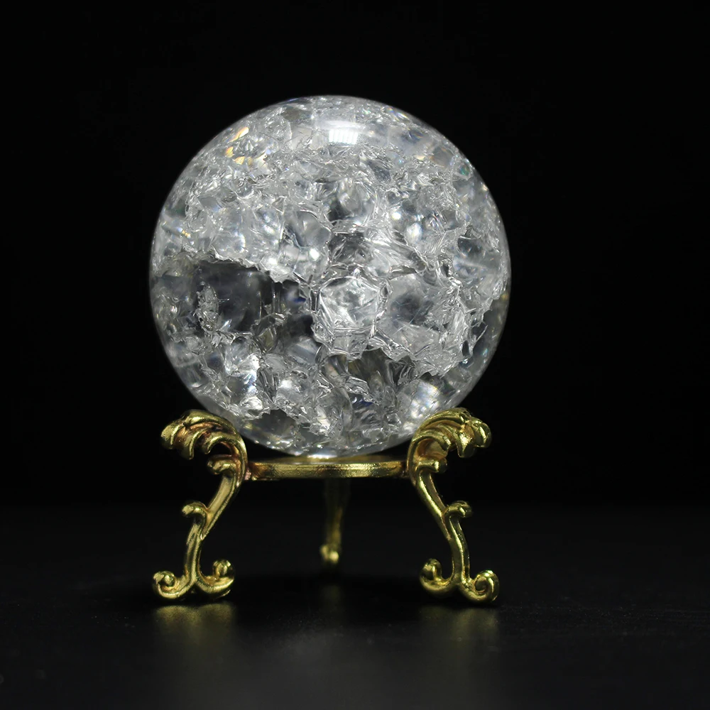 60/80MM Cracked Ice Crystal Decorative Ball With Base Glass Ball Crafts Home Decoration