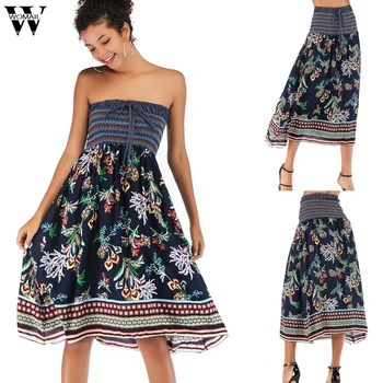 

Womail Skirt Women Summer Beach Boho Floral Printed Wear Both Tube Swing Skirt Fashion skirts for women NEW 2020 M27
