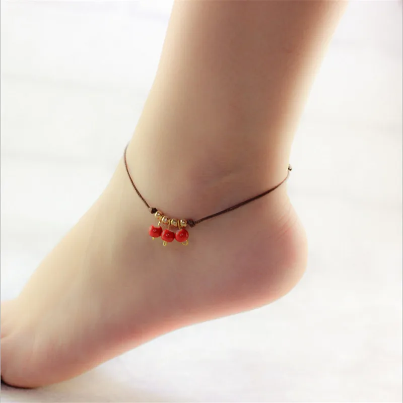 

New Retro Beach Barefoot Summer Style Infinite Ceramic Beads Anklet Adjustable Rope Chain Ankle Bracelet Foot For Women Jewelry