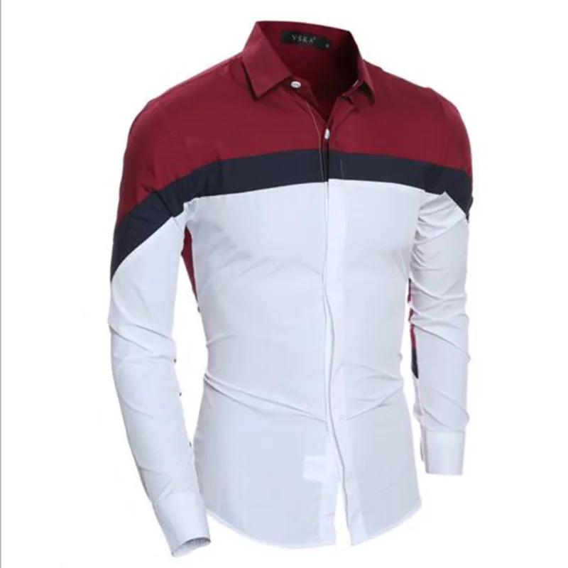 Men Casual Contrast Spell Color Printed Slim Fit Shirts Blouses Long Sleeve Cotton Comfortable 