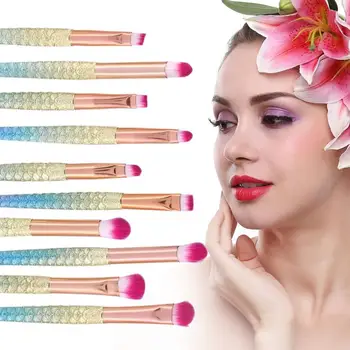 

GUJHUI 10PCS Mermaid Makeup Brush Set Foundation Eyeshadow Brushes Makeup Brushes Beauty 5U915