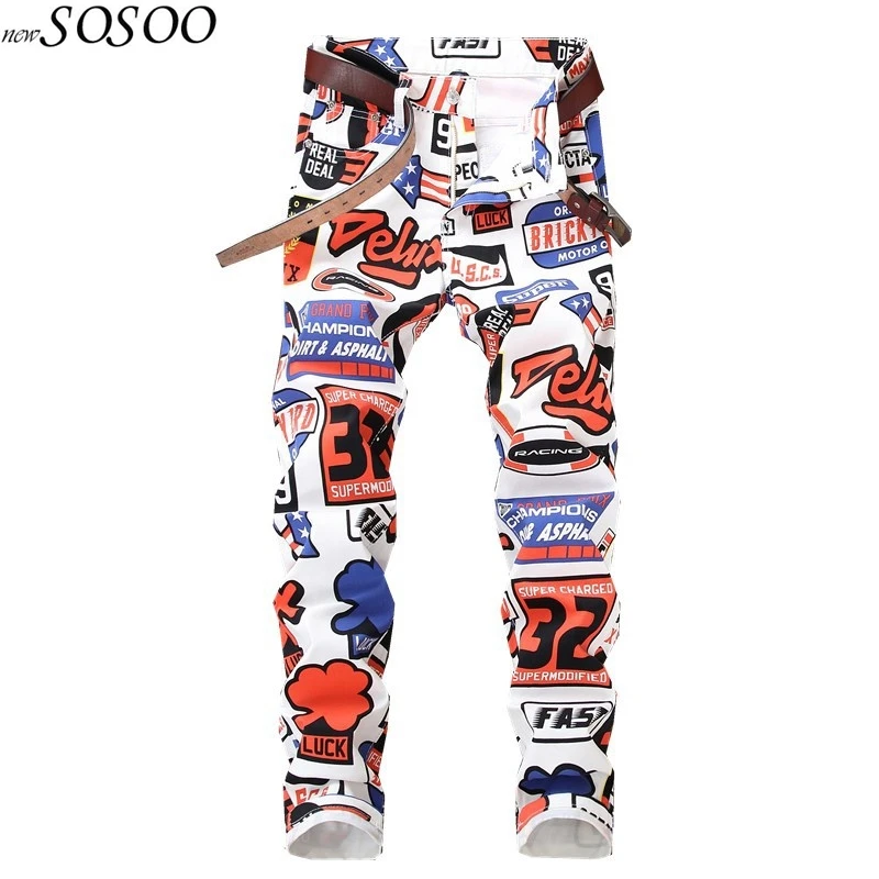 

2018 new jeans men imprimer Color printing design stretch jeans Soft Comfortable European and American style jeans men #5615
