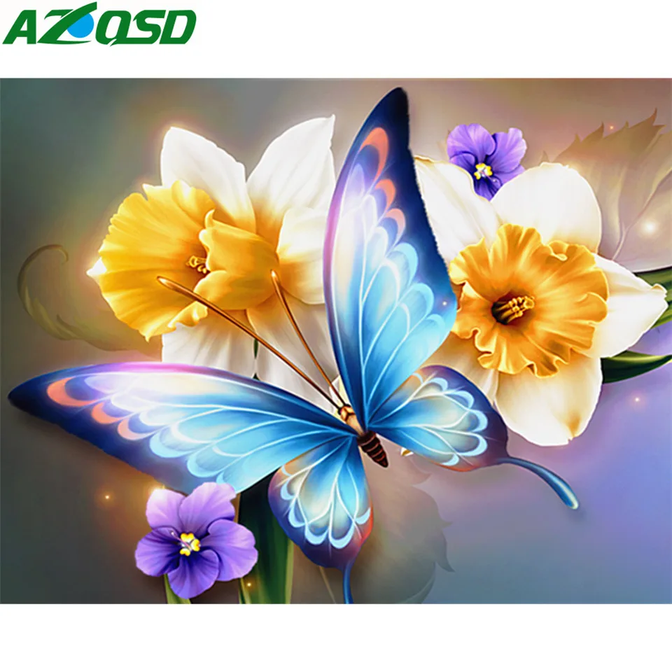 

AZQSD Diamond Embroidery Sale Full Square Diamond Painting Flowers Butterfly Rhinestones Home Decoration Craft Kit Handmade Gift
