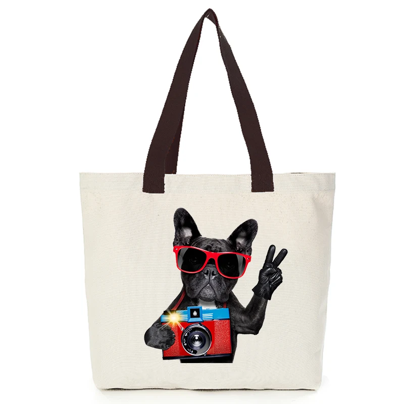 Origina cool dog series canvas custom tote bag customize eco bags diy logo shopping bag with logo  Dachshund Shepherd Dog Poodle (5)