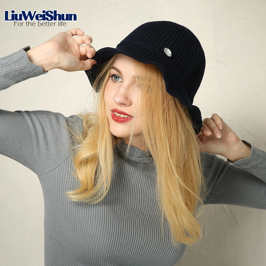LiuWeiShun Осенняя новая шерстяная вязаная однотонная Кепка Панамы, модная женская Зимняя кепка, шапки унисекс с высоким подъемом