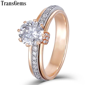 

Transgems 18K Two Tones White and Rose Gold Moissanite Engagement Ring for Women 6.5mm Unique Octagonal Cut Rotatable Design