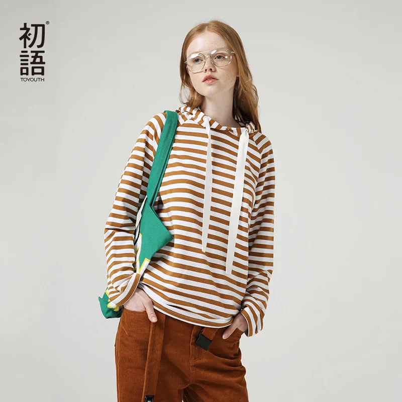  Toyouth Vintage Women Hoodies Autumn Winter Hooded Striped Pattern Casual Women Casual Cotton Jumpe