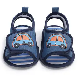 Новорожденных Для маленьких мальчиков Малыш обувь для новорожденных Первый Walker мультфильм автомобиль печати кроватки обувь синий мягкая