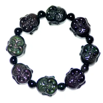 

Lucky natural obsidian buddha head bracelet obsidian maitreya crystal bracelet apotropaic