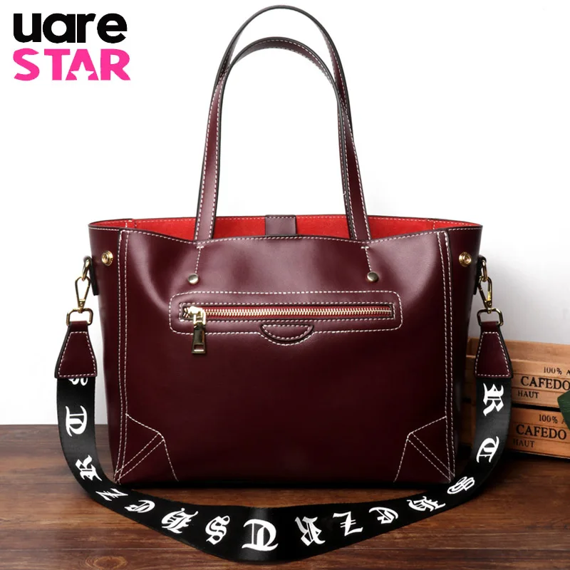 

2018 Fashion Genuine Leather Women's Tote Bag Luxury Women's Leather Shoulder Bags Fashion Design lady high capacity handbags
