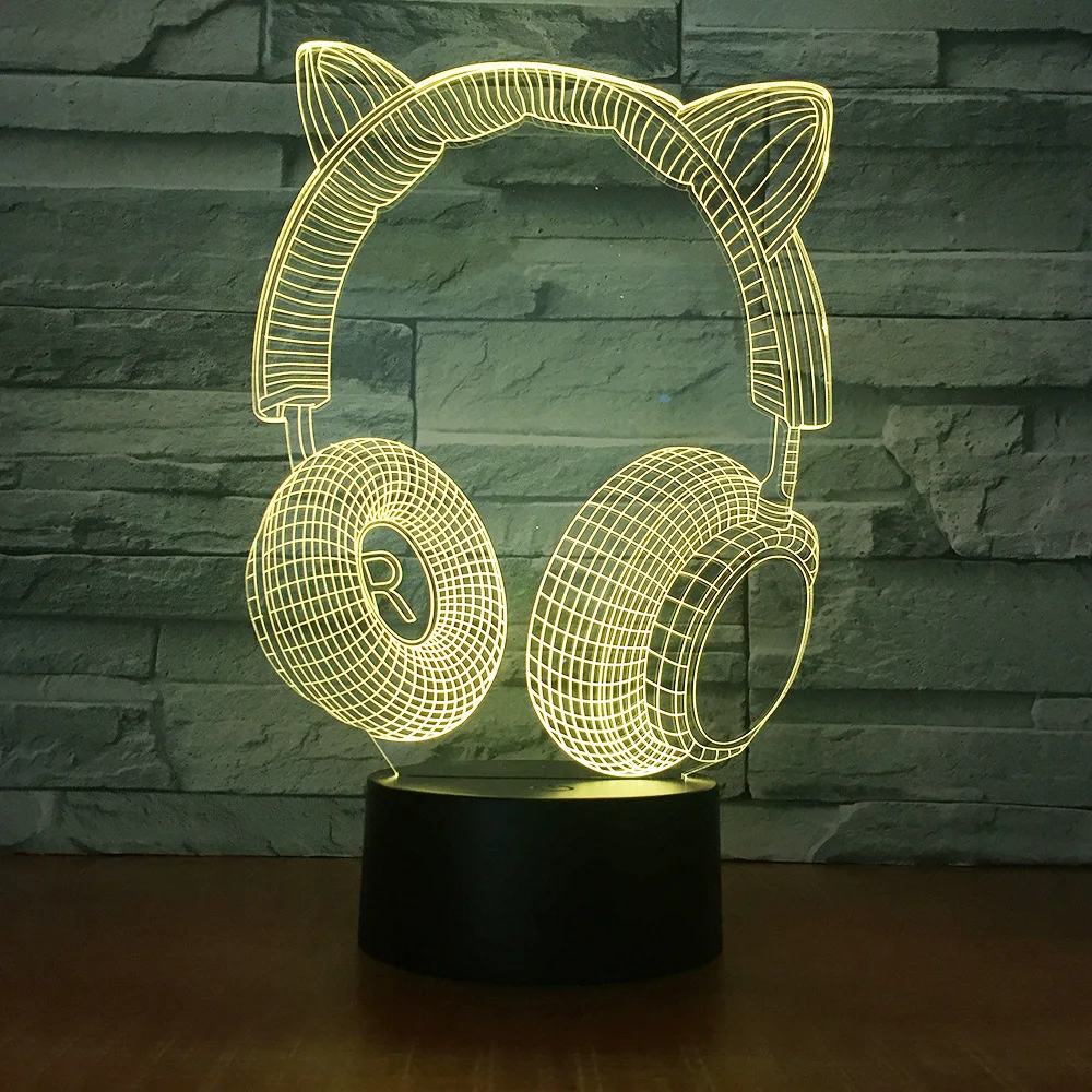 

Headset Gift 7 Color Discolourful Night Lamp Custom Gift Led 3d Stereo Lamp Kids Room Led Kids Lights Lamps