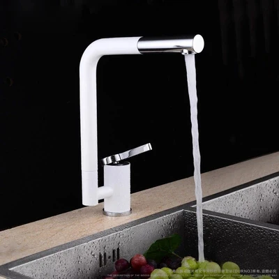 

Pull Out Rotary Solid Brass White Baking Chrome finished Kitchen Sink Faucet Hot and Cold Water Mixer Tap Vanity Deck Mount tap