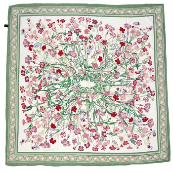 

MAGNOLIA Luxury Brand 100% Twill Silk Scarf Multicolor Horse Square Scarf Paris Design Print Kerchief Woman Neck Shawl Wraps