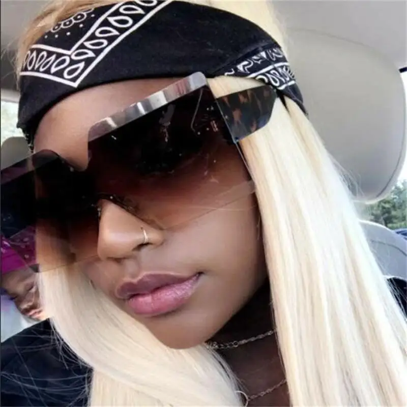 

Ladies Large Square Sun Glasses Vintage Shades Half Frame Oversized Sunglasses Women Designer Brand Luxury Rimless Eyewear