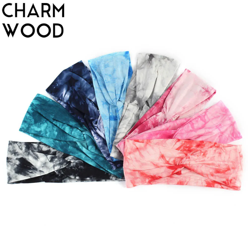 

Women's Tie Dye Elastic Headband Summer Cotton Soft Stretch Turban Knot Headband For Girls Flat Hair Bands Hair Accessory