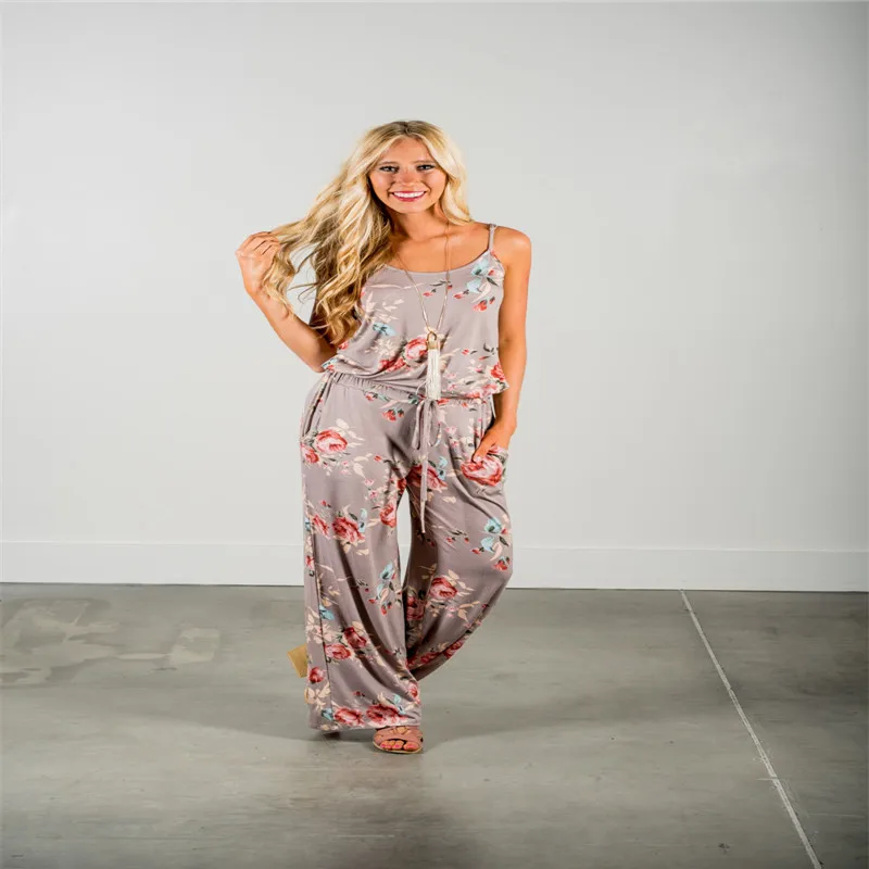 2018 Fashion Spring And Summer Sleeveless Flowers Print Jumpsuit Casual Loose Jumpsuit 2018 Fashion Spring And Summer Sleeveless Flowers Print Jumpsuit Casual Loose Jumpsuit