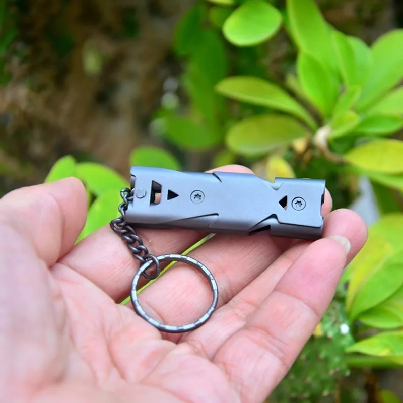 

150db Volumn Double Tube High Decibel Outdoor Emergency Survival Whistle Stainless Steel Keychain Hiking Camping Outdoor Tools