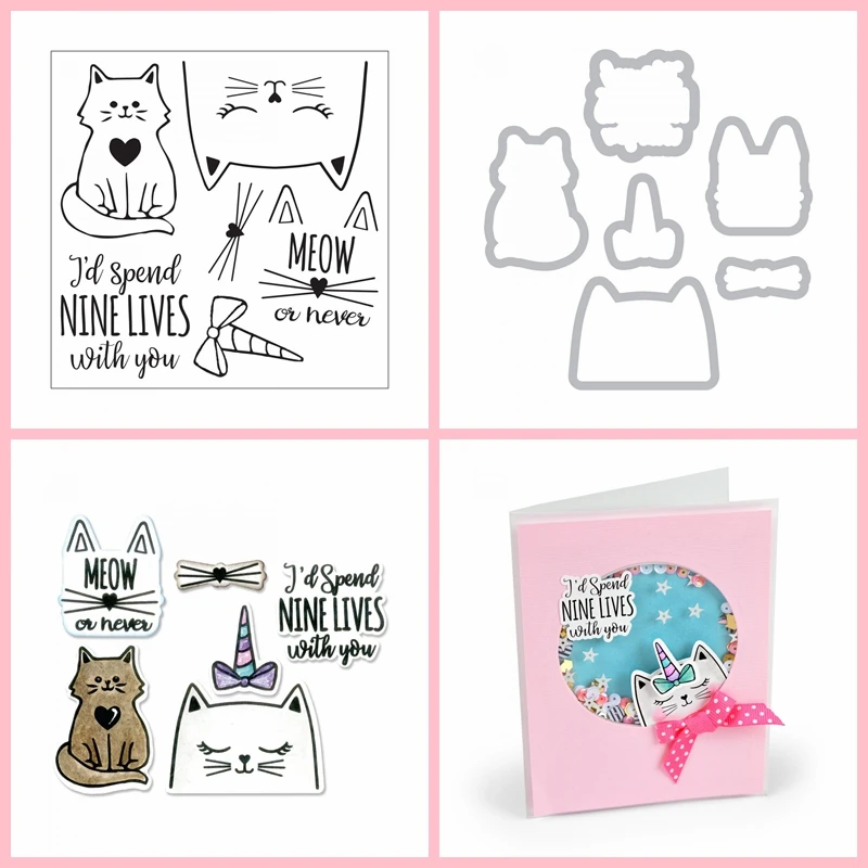 

Lovely Cat DIY Cutting Die And Clear Stamp Scrapbooking Embossing Template Stencil Photo Card Album Making Decoration
