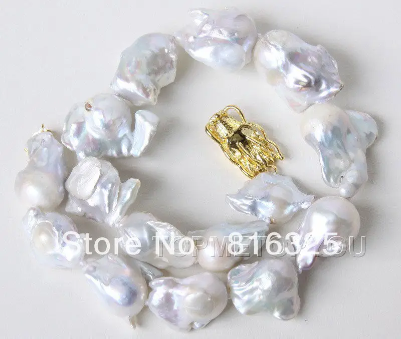

FREE SHIPPING>> WOW!! big Natural 32mm Baroque white Reorn keshi pearls necklace Dragon E2185