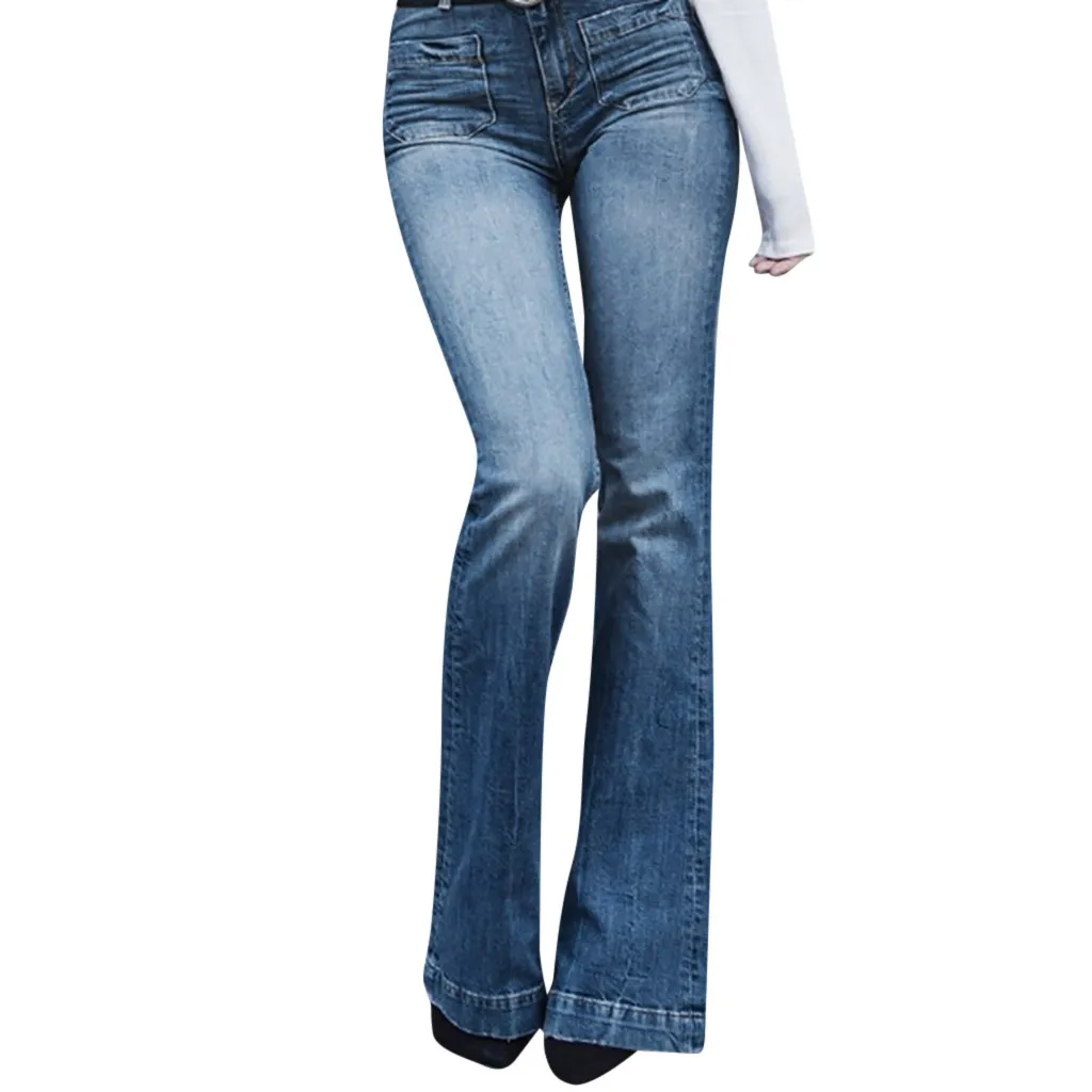 

High Waist Jeans new Women Autumn Elastic Plus Loose Denim Pocket Casual Boot Cut Pant Jeans women jeans mujer