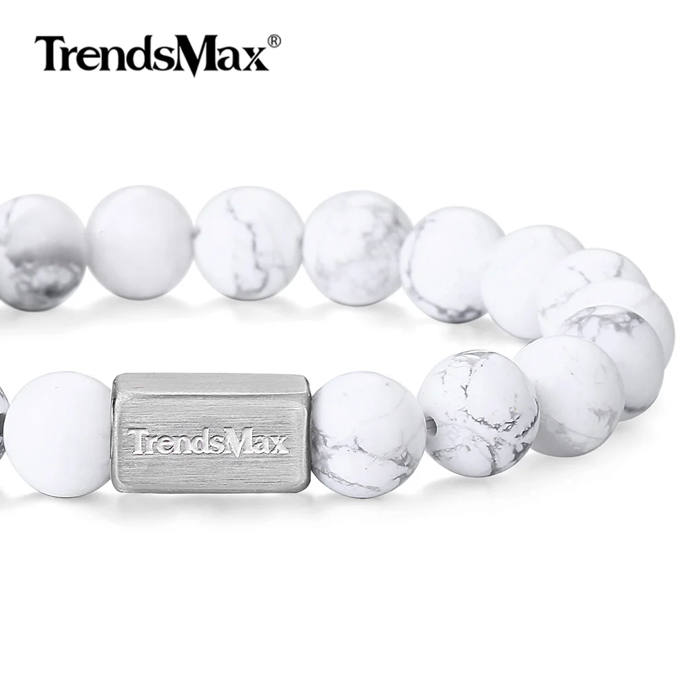 

Natural White Turquoise Stone Beads Bracelet Stretch Stainless Steel Bracelet for Mens Womens Wristband Jewlery Gifts TBB01108