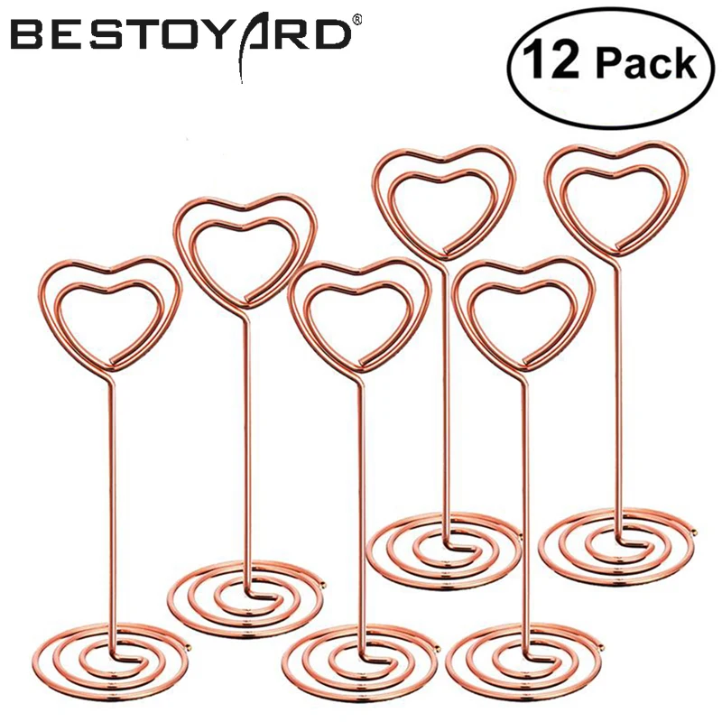 

12pcs Rose Gold Heart Shape Photo Holder Stands Table Number Holders Place Card Paper Menu Clips For Wedding Party Decoration
