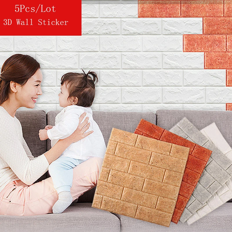 

5pcs/70x77cm 3D Wall Stickers PE Foam Safty Home Decor Wallpaper DIY Wall Decor Brick Living Room Kids Bedroom Decorative Sticke
