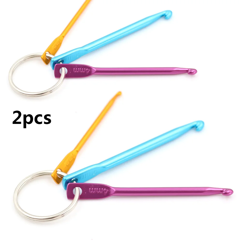 

6pcs/2set 3 Sizes In 1 Set Keychain Hooks, DIY Multicolour Crafts Knitting Needles Mini Aluminum Crochet Hook Key Ring