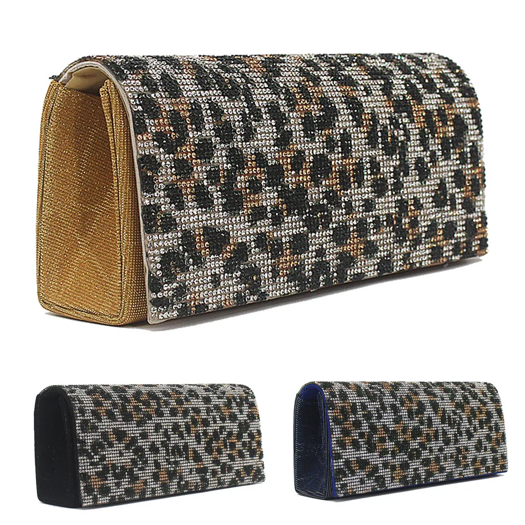

Women's bag Fashion Women Leopard Diamonds Cocktail Party Bag Chain Phone Evening Bags femme de marque luxe cuir 2019