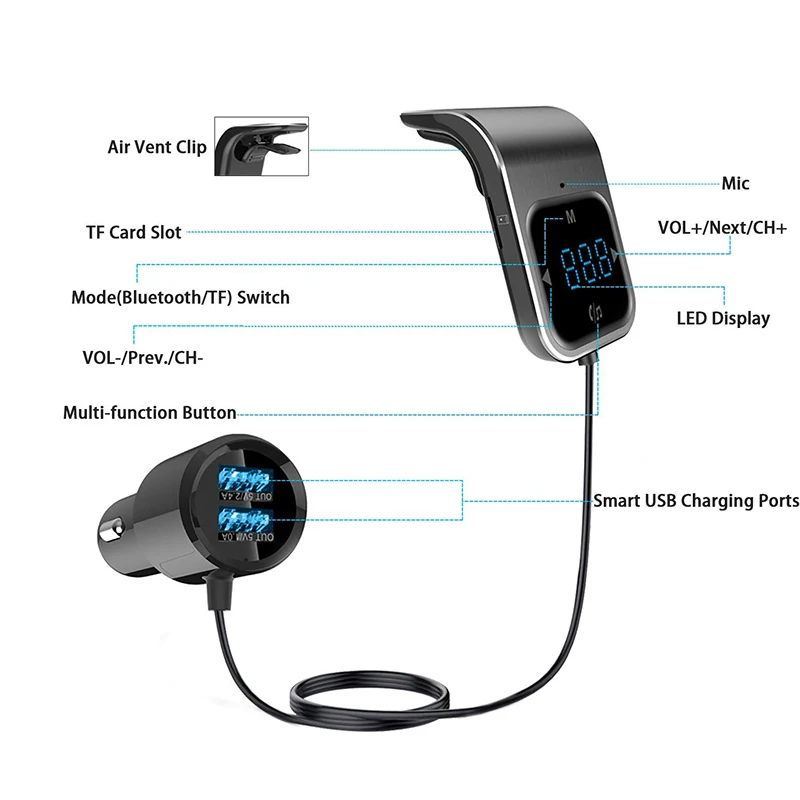 Fm передатчик вентиляционное отверстие беспроводной Bluetooth 4 2 fm радио адаптер