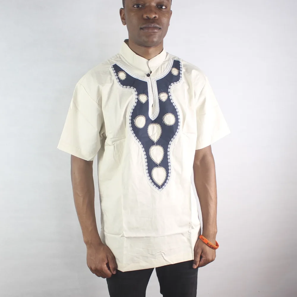 

Africa Beige Abstract Kangaroo Embroidered Men`s Ethnic Tops Soft Collar and Short Sleeved Caftan Shirts for Summer Wearing