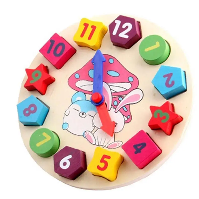 Wooden Toy Digital Geometry Clock Wooden Blocks Toys Children
