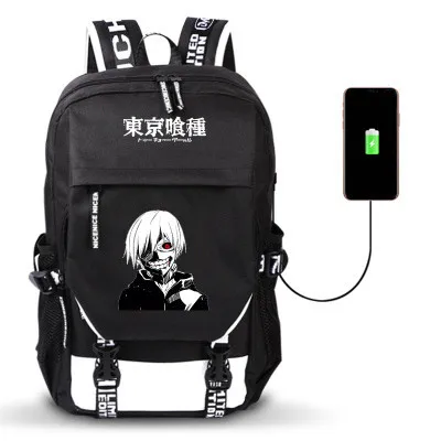 Токийский вурдалак аниме Kaneki Ken w/USB порт рюкзак для мальчиков и девочек мужская женская сумка дорожная школьная сумка Подростковая сумка для ноутбука Mochila - Цвет: Style 19