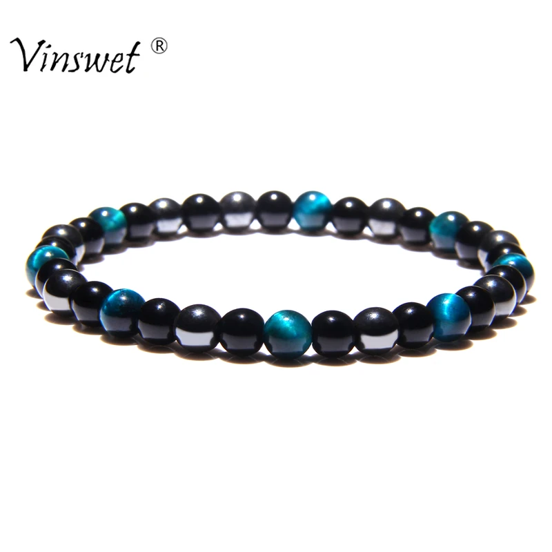 

Men Bracelets Natural Stone Bracelets for Women Fashion 6MM Black Obsidian & Hematite & Tiger Eye Beads Bracelet Pulsera Hombre