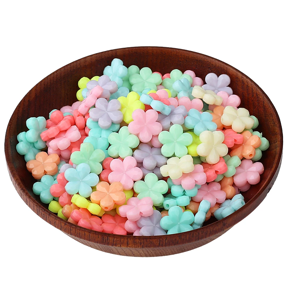 

Mixed Candy Colors Accessories Acrylic Five Flowers Beaded 50pcs/Lot European Plastic Hole Bead For Kids DIY Jewelry Making
