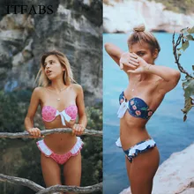 ITFABS, новинка, комплект бикини, купальник для женщин, летний пляжный купальник, пуш-ап, мягкий женский купальник, с оборками, сексуальный, Цветочный, бикини