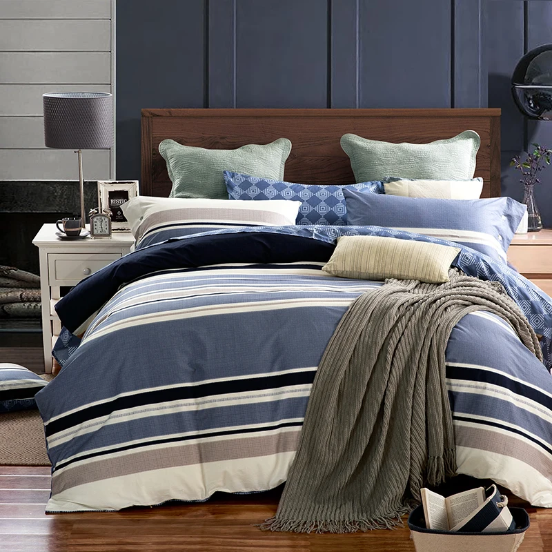 Waliicorners 4pcs 100%Cotton Printed Bedding set Button Duvet Cover set Bedsheet Pillowcases Queen King Size bed linen 53