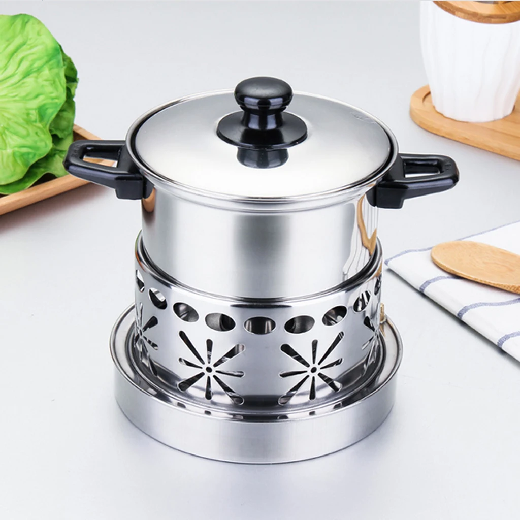 Stainless Steel Shabu Shabu Thick Cookware Hot Pot With Alcohol Burner & Lid