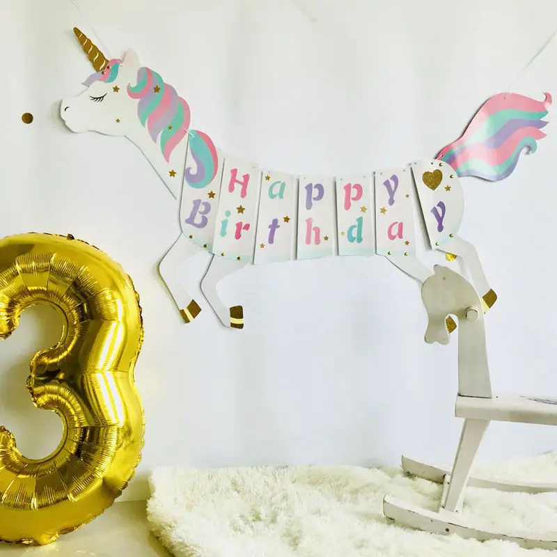 Новинка 2019 аксессуары для вечеринки в виде единорога флаг дня рождения баннер