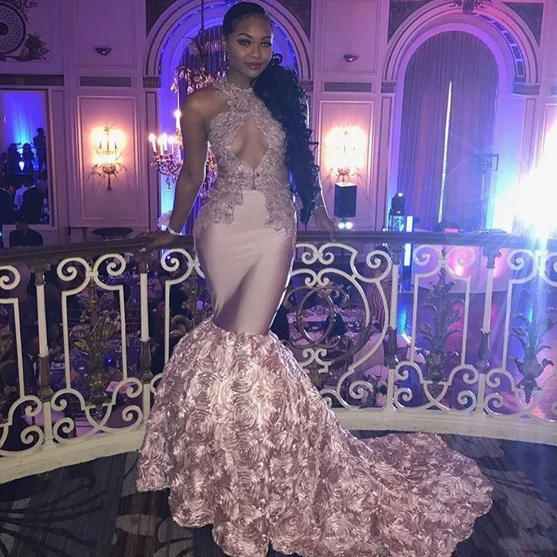 Sexy Mermaid Prom Gowns 2018 Sleeveless Lace Appliqued African Formal Long Dress Custom Made Evening Party Gown Vestido de festa169