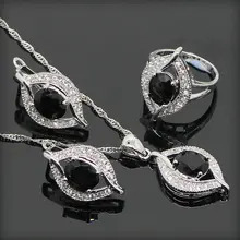 En Forma de ojo Negro Creado Zafiro 925 Pendientes de Plata de La Joyería Para Las Mujeres/el Anillo/Pendiente/Collar Libre Caja de regalo