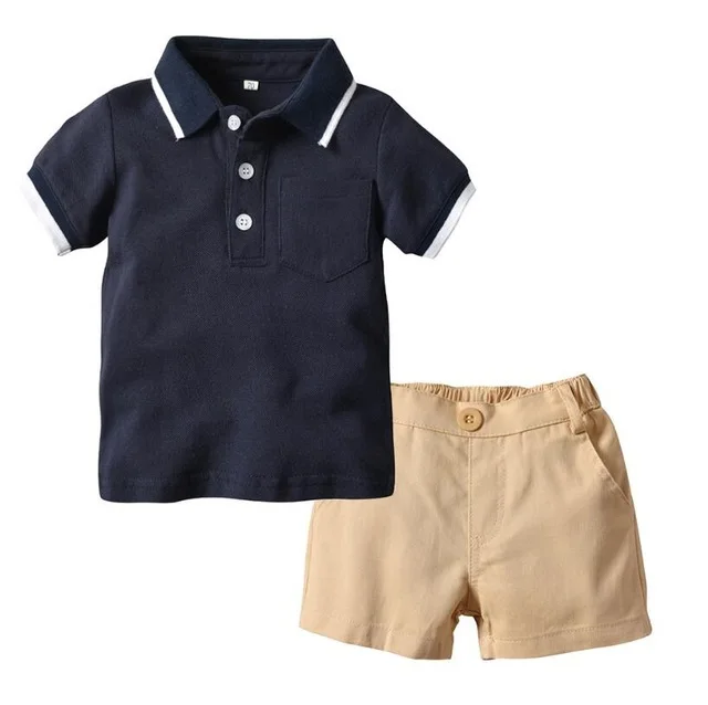 Комплект одежды для мальчиков, Костюм Джентльмена с рубашкой с бабочкой, рубашка с короткими рукавами, футболка, шорты, Модный комплект из 2 предметов с цветочным принтом для мальчиков 2-7 лет - Цвет: navy 0863