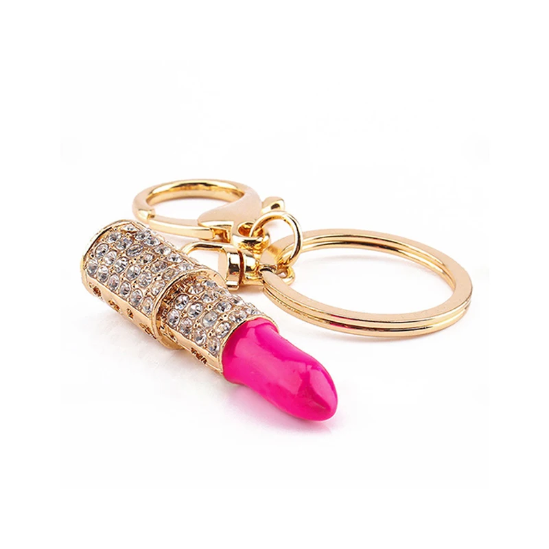 

Lipsticks Shape Crystal Alloy Keychain for Handbag Key Ring Car Key Pendant Key Chains Delicate Birthday Gift For Women