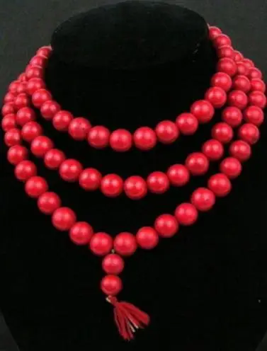 

XUEYUN 214++++ Rare 108 Tibetan Buddhist Red Coral 10mm Prayer Beads Necklace
