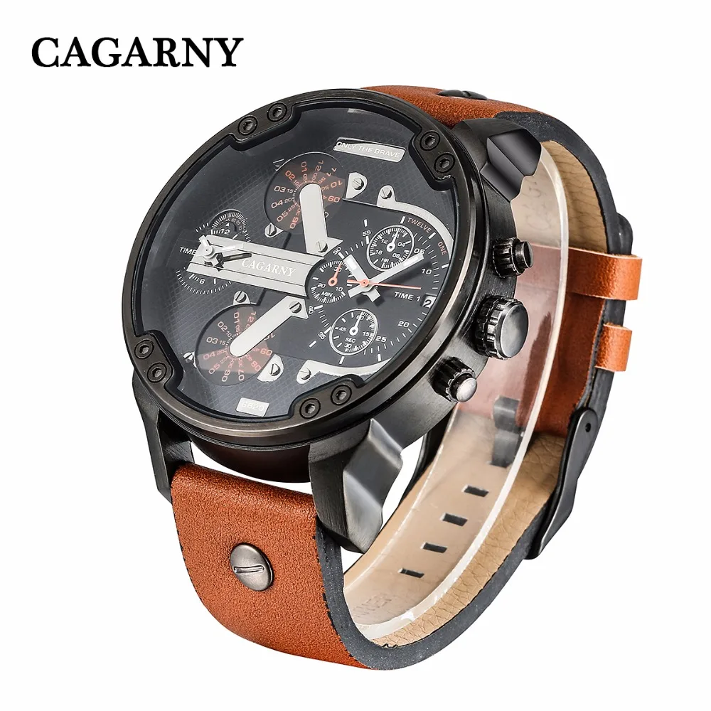 2019 drop shipping top luxury brand cagarny mens watches leather strap big case gold black silver dz military Relogio Masculino male clock man hour (37)